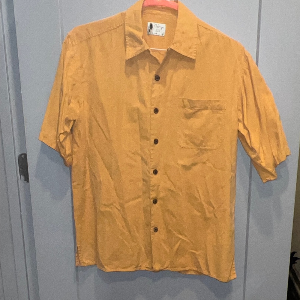 Vintage Men's Golden Button-Down Silk Shirt